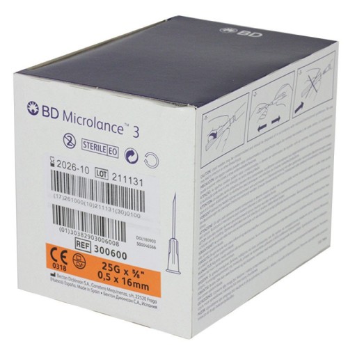 Aiguille hypodermique Microlance 3 0,5 x 16 mm Orange