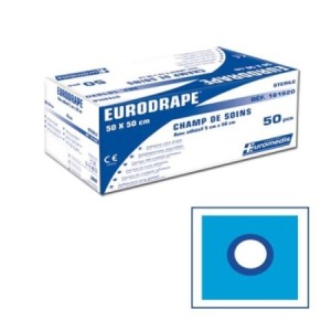 Protections médicales - Champ Soin Stérile Troué 6cm 50x60cm Bleu x25